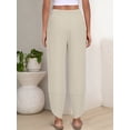 thumbnail image 3 of ANRABESS Wide Leg Capri Pants for Women Smocked High Waist Cropped Lounge Pants with Deep Pockets, Crisscross Hem Beach Vacation Trousers Size M, 3 of 9