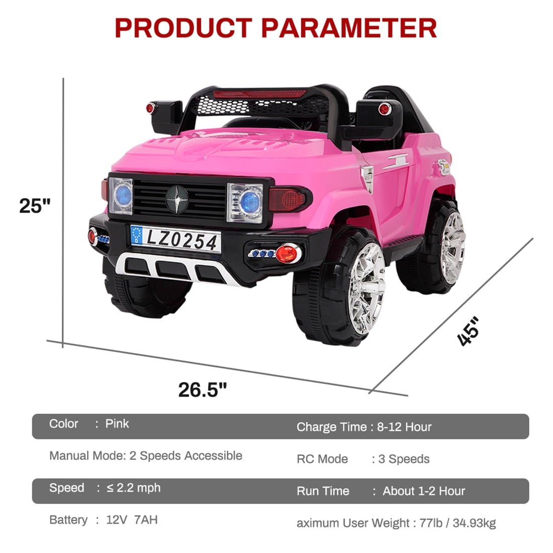 Private Jungle Kids Ride On Truck Car, Toddler Electric Vehicles Toys with Remote Control, MP3/Bluetooth, LED Light, Pink, Girl