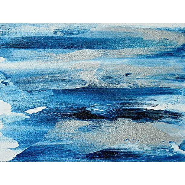 CANVAS Metallic Blue and Silver Abstract 24x18 Gallery Wrap Art Print ...
