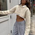 thumbnail image 5 of Deals Cropped Sweaters Round Neck Long sleeve Cable Knit Tops Solid Color Short Knits Trendy Casual 1pc Y2K Jumper, 5 of 6