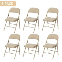 ELMERTON 6 Pack Khaki Folding Chairs with Padded Cushion and Back, Portable Heavy Duty Metal Frame Commercial Seat with 350-LBS Capacity, Foldable Indoor Outdoor Chairs for Office Party Event Kitchen
