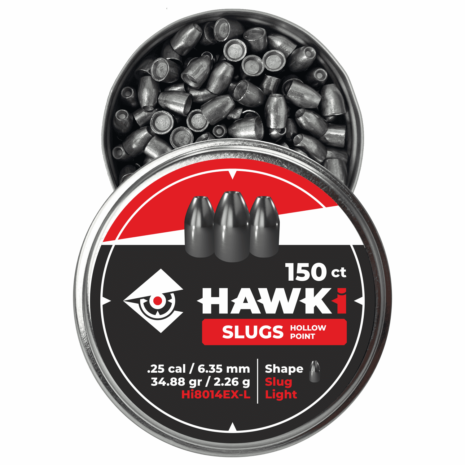 Hawki Airgun Pellets for Air Rifles Slug Light .25 cal / 6.35mm Caliber (34.88 gr/2.26 g) 150 ct Hi8014EX-L | Designed for Hunting