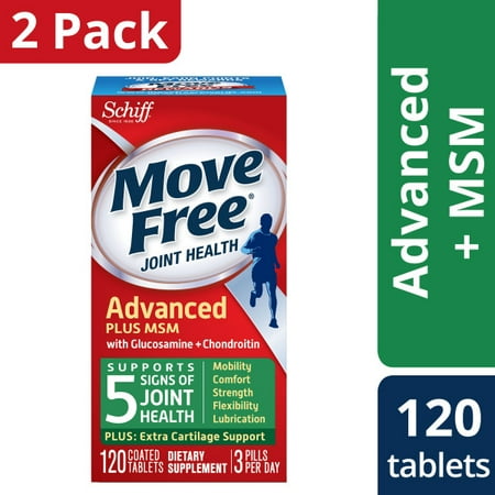 (2 Pack) Move Free Advanced Plus MSM, 120 tablets - Joint Health Supplement with Glucosamine and (Best Vegan Joint Supplement)