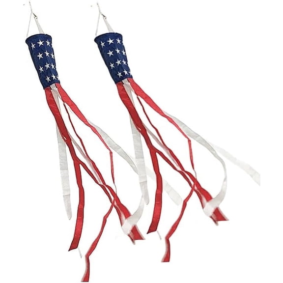 59 inch (Set of 2) American Flag Windsock Heavy Duty Outside,4th of July Decorations,Patriotic Decorations with Red White and Blue and Embroidered Stars,Great for Independence Day & Memorial Day