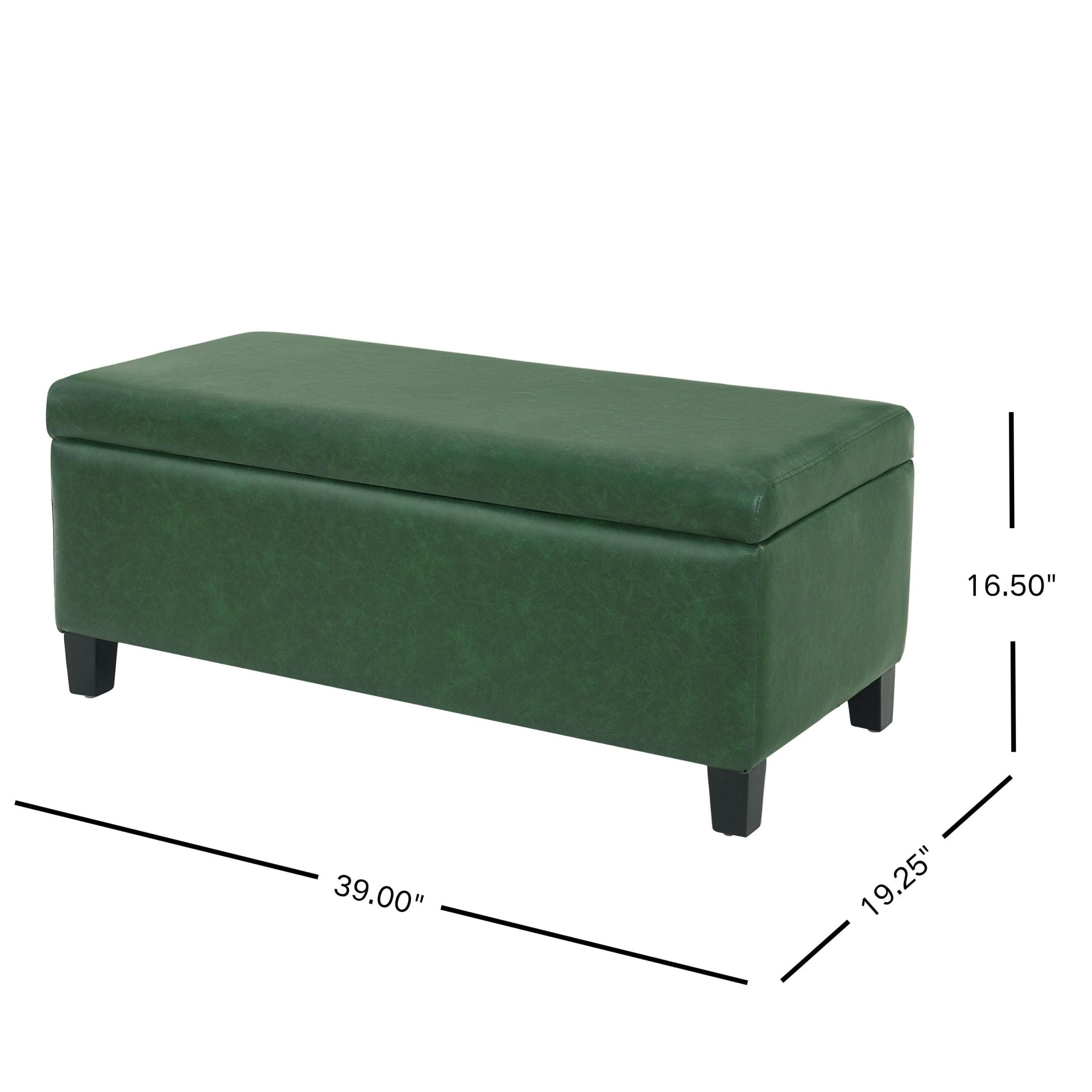 Christopher Knight Home 39" Storage Ottoman Bench, Flip-Top PU Leather Footrest with Wood Legs, Green