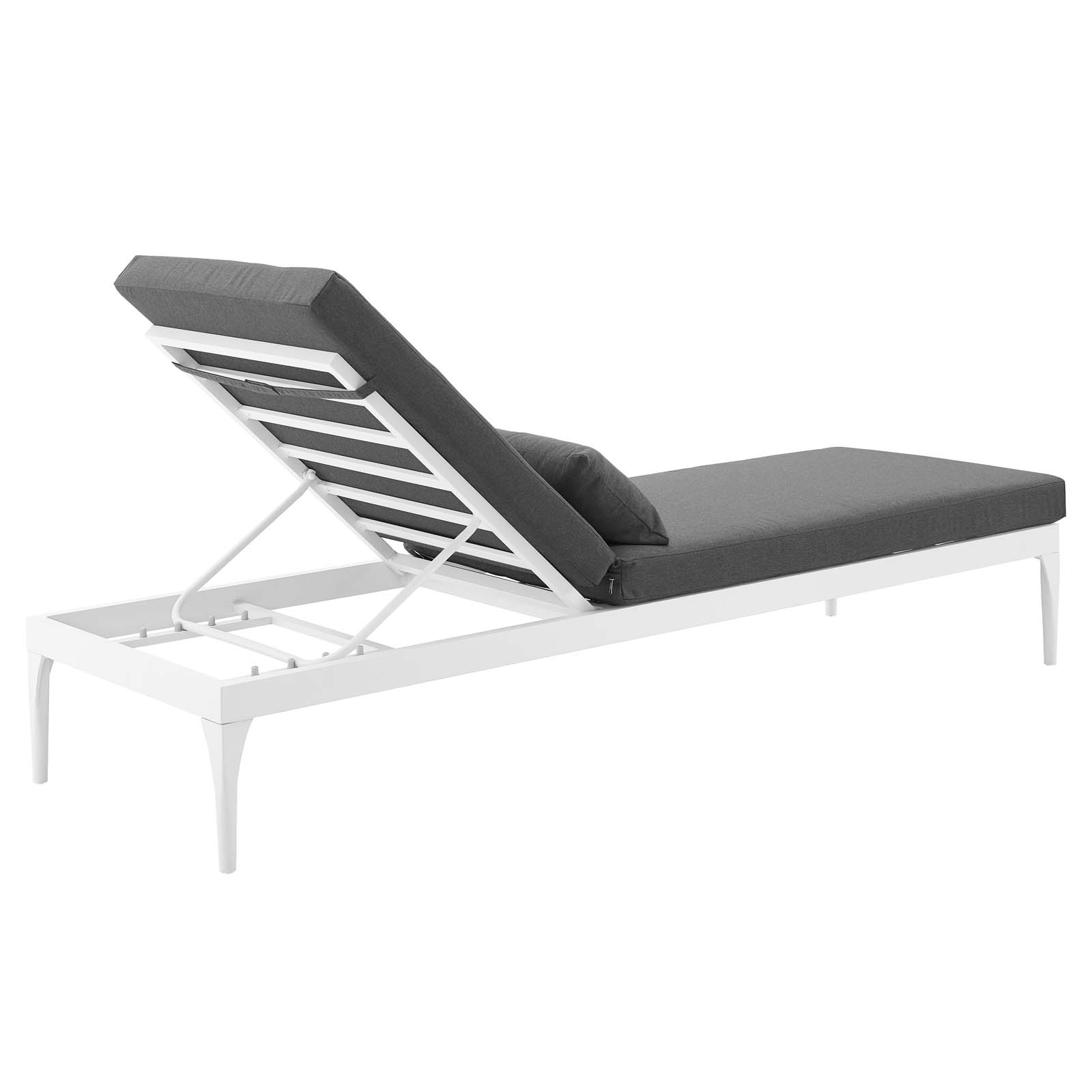 Modern Contemporary Urban Design Outdoor Patio Balcony Garden Furniture Lounge Chair Chaise, Fabric Metal Steel, White Grey Gray - image 5 of 7