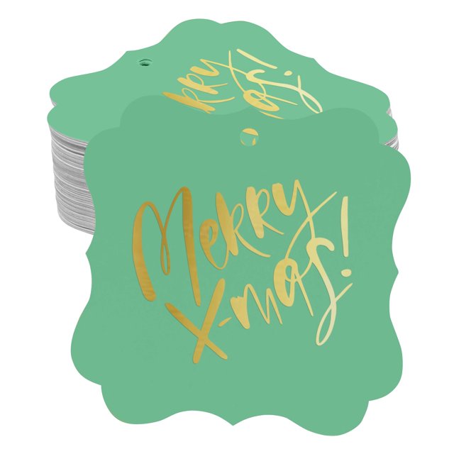Inkdotpot Pack Of 100 Merry X-Mas Christmas Paper Tags DIY Craft Bracket Shape Real Gold Foil Hang Tags