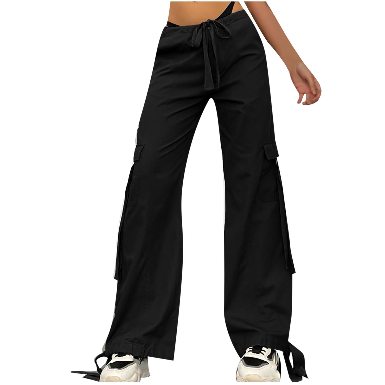 Djeanxa Women's Baggy Wide Leg Cargo Pants Mid Rise Pleated Streetwear Y2k  Flap Pocket Trousers Loose Fit Slouch Casual Pants, Black, XX-Small :  : Clothing, Shoes & Accessories