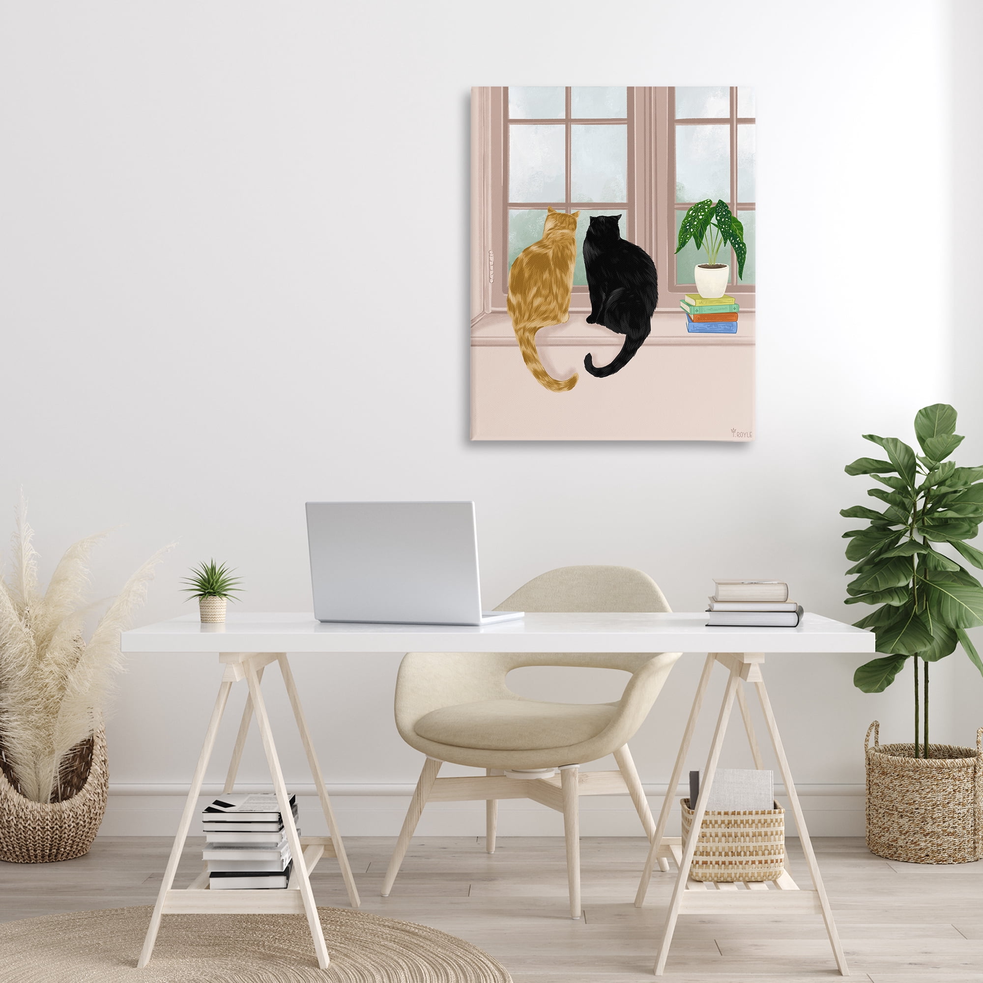 Stupell Industries Cat Pair in Windowsill Animals & Insects Painting Gallery Wrapped Canvas Art Print Wall Art, 30 x 40