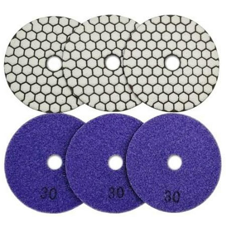 

6Pcs Dia 4inch/100mm Grit 30 Diamond Dry Polishing Pads Resin Bond Flexible Dry Sanding Disc for Granite Marble Ceramic
