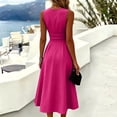 thumbnail image 4 of JULMCOMO Dresses for Women Round Neck Ruched Waist Pleated Elegant Summer Midi Dresses Sleeveless A Line Casual Sundresses Hot Pink 2XL, 4 of 5
