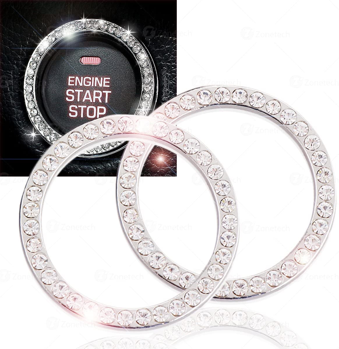 Chrystal Bling Ring Emblem Sticker Zone Tech Rhinestone Start Engine