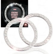 Chrystal Bling Ring Emblem Sticker- Zone Tech Rhinestone Start Engine- Ignition Button Car Key Knob-Interior Bling Push Button Auto- Decorative Decal Unique Silver Sparkly- Vehicle Rings Woman 2 pack