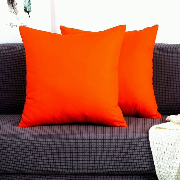 Housses de Coussin en Toile de Coton Colorées - Ensemble de 2 (Orange, 20"x20 Pouces) - Housses de Coussin Décoratives pour la Décoration Intérieure - Housses de Coussin en Coton 100% - 45 Couleurs Vibrantes Disponibles