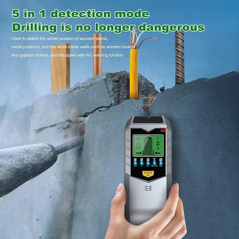 Koudindg  Stud Finder Wall Scanner - 5 in 1 Stud Detector with HD LCD Display Used for Detecting Wood Metal Wire with Warning Function for the Center and Edge of Wood AC Wire Metal Studs Joist Pipe
