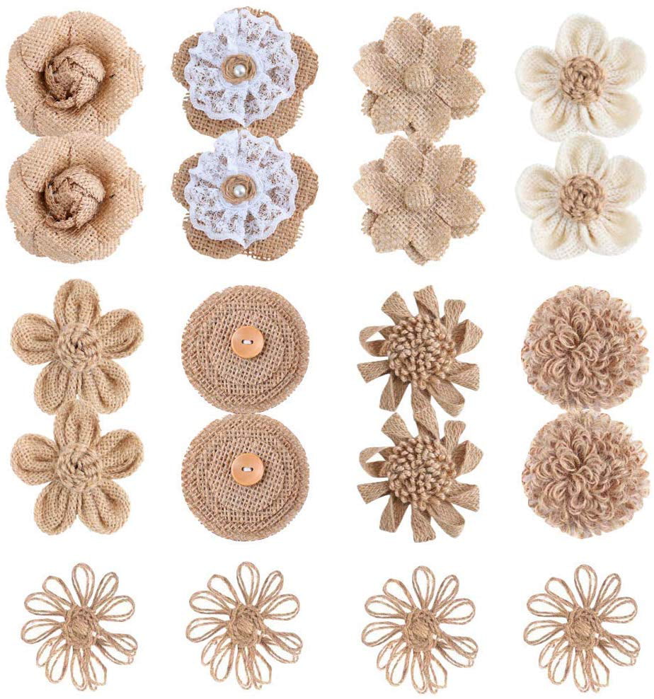Burlap Roses Flowers DIY Craft Decor Rustic Country Wedding Party 20 Pc New 