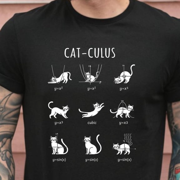 Cat-culus Funny Math Cat T-Shirt, STEM Nerd Humor Graphic Tee, Cute Cat Calculus Joke Shirt, Math Teacher Student Gift
