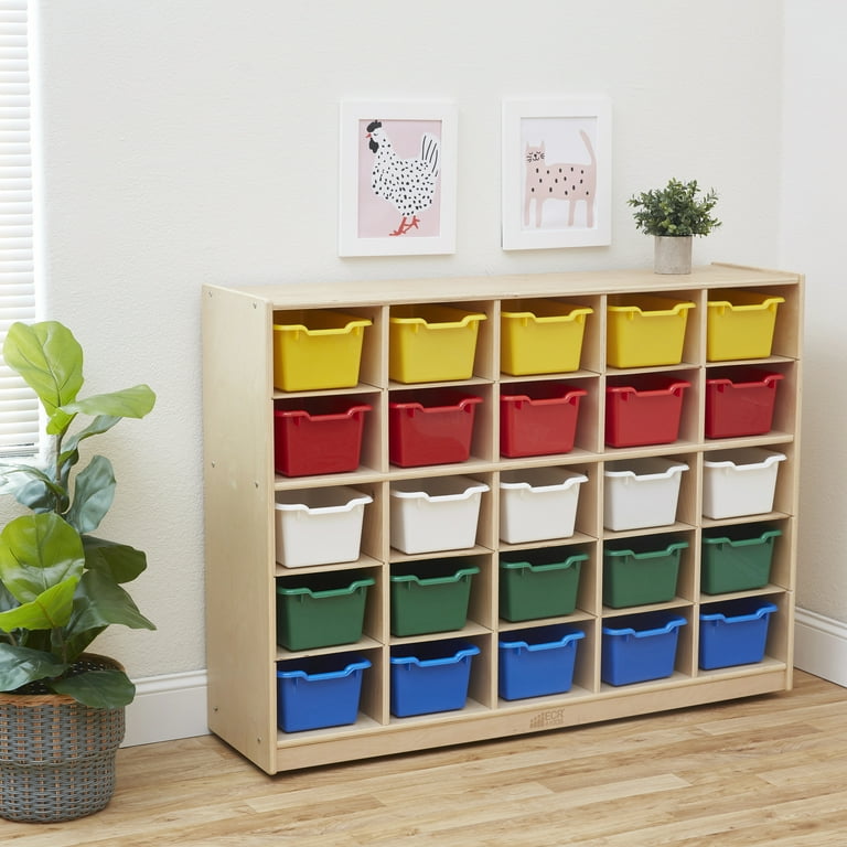 20 Cubby Mobile Tray Cabinet with 20 Scoop Front Storage Bins