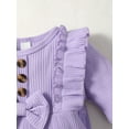 thumbnail image 5 of Toddler Baby Girls Clothes Baby Girls One-piece Romper Bodysuit 12-18 Months Baby Girls Long Sleeve Round Neckline Cute Bowknot Romper Jumpsuit Headband Set Purple, 5 of 9