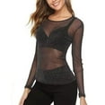 thumbnail image 3 of Yuanlong Womens T-Shirts Sheer Mesh Crewneck Long Sleeve Tshirts Shiny Ladies Tunic Fashionable Night Party Wear Clothes, 3 of 8