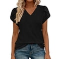 thumbnail image 2 of TAGOLD Womens Short Sleeve V-Neck Blouses & Shirts Solid Color V Neck Patchwork Ruffle Short Sleeve Loose Top, 2 of 5