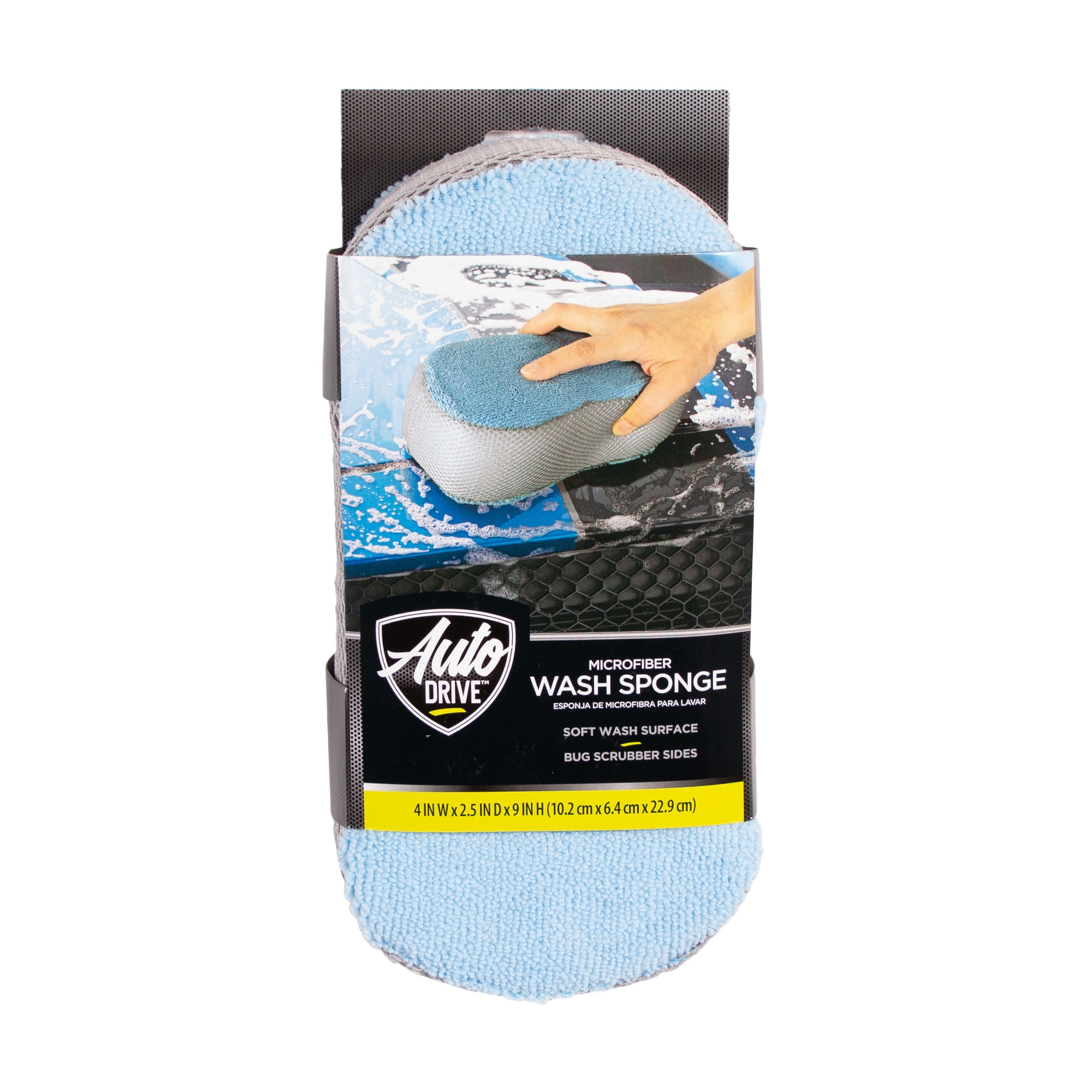 (2 pack) Auto Drive Car Wash Microfiber Sponge w/ bug mesh, Blue