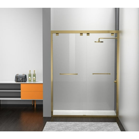 Elegant Kitchen and Bath Semi-frameless shower door 60 x 76 Brushed Gold