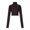 Brown, variant on OSOLU Women Solid Color Personality Street High Neck Spring New Long Sleeve Tops T-Shirt Tee Birthday Dailywear