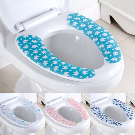 2PCS Toilet Cover Seat Cushion Household Accessories Adult Plush Self-adhesive Warm Pad Convenience Home Supplies Pink