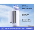 thumbnail image 2 of Botella de agua aislada de 40 onzas con popote 2 en 1 y tapa de boquilla, mantiene frío 24 horas, a prueba de fugas, sin BPA, botella de agua de acero inoxidable de doble pared para deportes,, 2 of 4