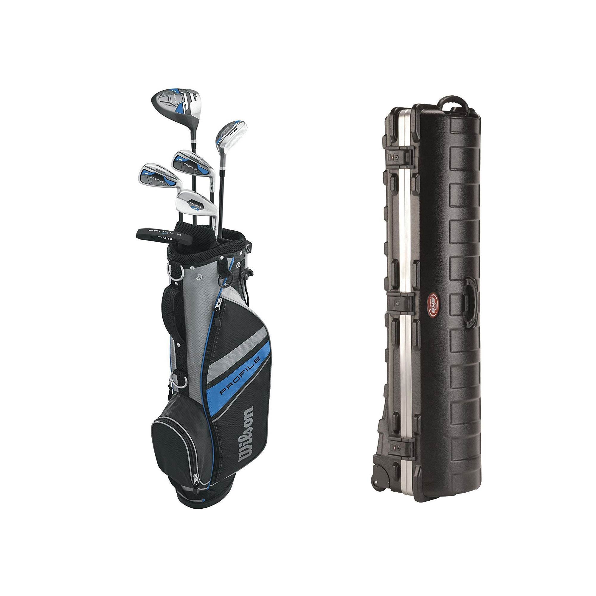 Wilson 2017 Junior Right Hand Golf Set, Blue & Wheeled Golf Bag Travel