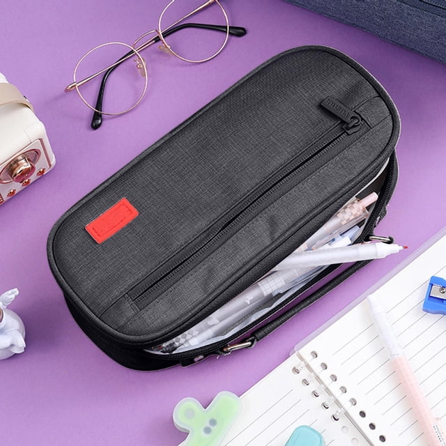 SSZMDLB Large Capacity Pen Case, Multifunctional Canvas Stationery Organizer, Multi Layer Portable Storage Bag for Study, Office Supplies and Study Essentials, Simple Design Pencil Pouch