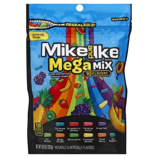 Mike and Ike Mega Mix FatFree 10 Flavors Chewy Candies, 10 Oz.
