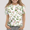 thumbnail image 2 of WTOBBY Toddler Girls Floral Print Short Sleeve T-Shirt Top - Casual Kids Shirt with Round Neck for Summer, School, and Everyday Wear,Beige 100, 2 of 5