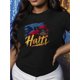 thumbnail image 1 of Women's 100% Cotton Haitian Flag Print T-Shirt - Lightweight Breathable Round Neck Short Sleeve, Slightly Stretchy All-Season Casual Tee for Running Outdoor Activities & Holiday Gifts, Haitian T Shirt, 1 of 6