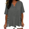 thumbnail image 2 of Endives Womens Linen Shirts Short Sleeve Womens Shirt Blouses Thin Breathable Summer Trendy Grey, 2 of 6