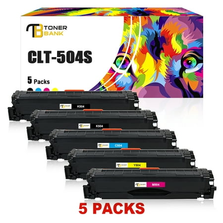 Toner Bank 5-Pack Compatible Toner for Samsung CLT-K504S CLT-C504S CLT-Y504S CLT-M504S K504 C504 Y504 M504 Xpress SL-C1810W C1860FW Printer Ink (2B 1C 1M 1Y)