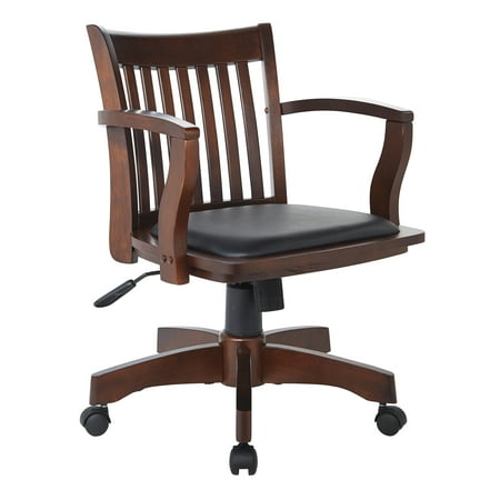 UPC: 0090234308560 | OSP Home Furnishings Deluxe Wood Bankers Chair with Vinyl Padded Seat in Espresso Finish and Black Vinyl Fabric