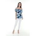 thumbnail image 5 of Women's Hawaiian Off-Shoulder Ruffle Muumuu Top in Pacific Palm Navy M, 5 of 5