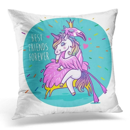 ARHOME Animal Unicorn with Flamingo Best Friends Forever Greeting Car Cartoon Pillow Case Pillow Cover 20x20