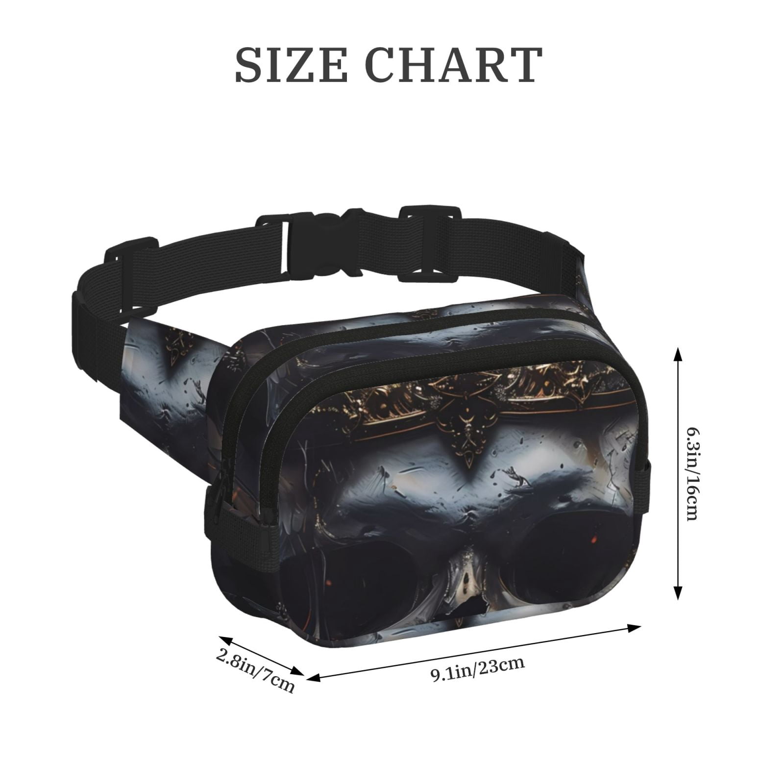 Picia Royal Skull With Golden Crown Print Square Double-Layer Waist Bag Mini Adjustable Waist Belt Bag Exercise Running Travel Hiking