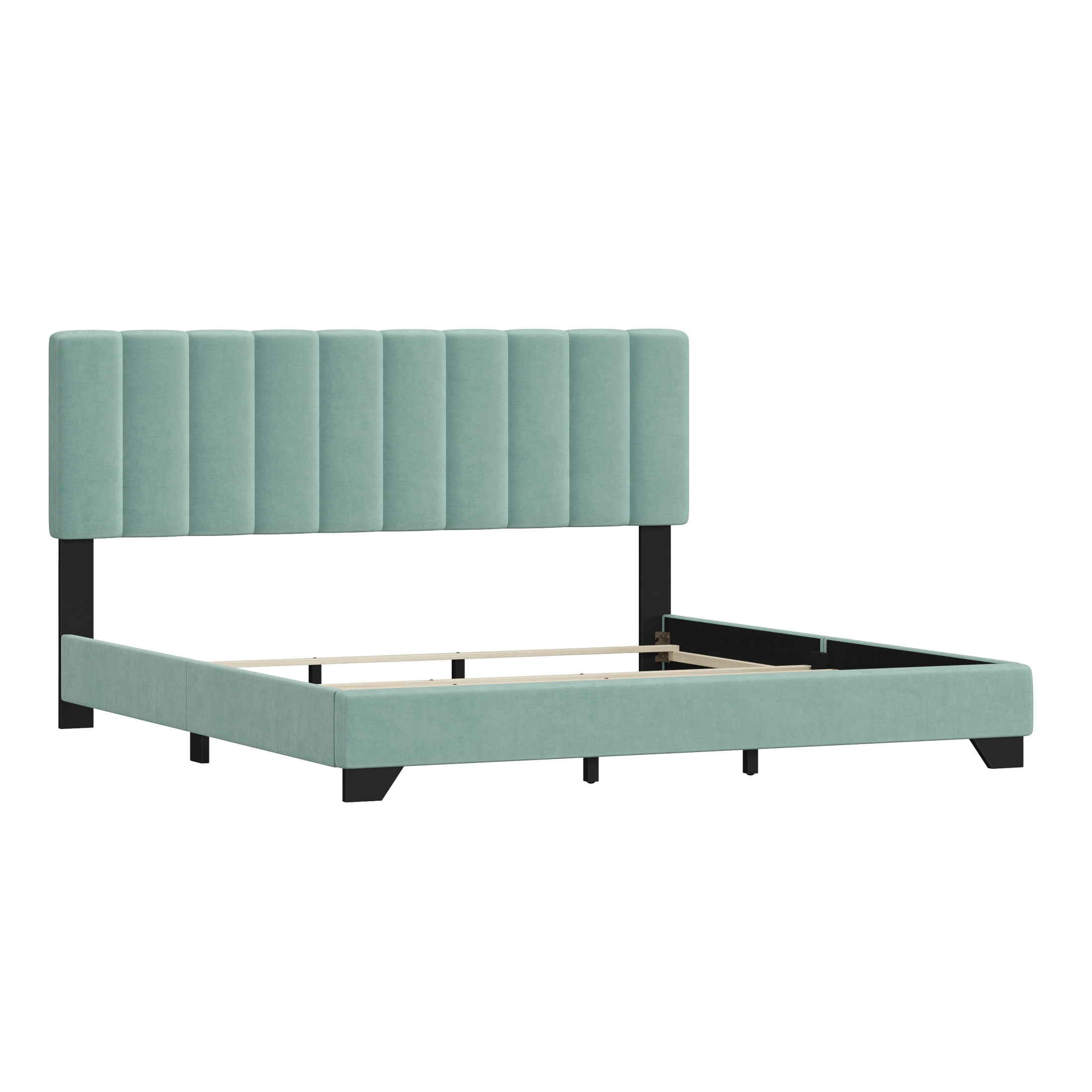 Reece Channel Stitched Upholstered King Bed, Caribbean Green, by Hillsdale Living Essentials