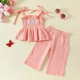 thumbnail image 2 of HCNTES Toddler Baby Girl Clothes Tie-Up Strap Ruffle Camisole Tops Linen Pants Set Little Girls Summer Outfits toddler girl clothes  under $5(9-12 Months,Pink), 2 of 9