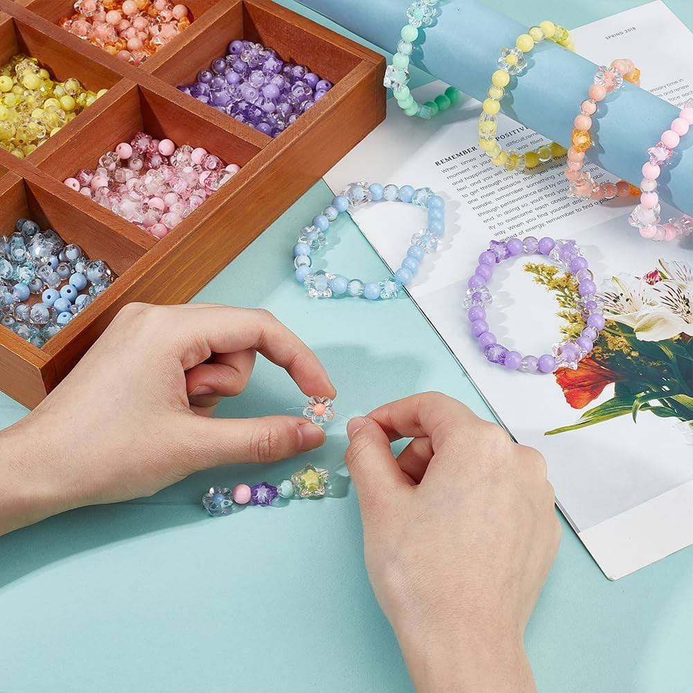 1050Pcs 30 Styles Acrylic Assorted Beads Candy Color Acrylic Pastel Beads Flower Star Colorful Macaron Cute Loose Beads Bulk Kawaii Spacer Beads for DIY Bracelet Necklace Jewelry Making Colorful