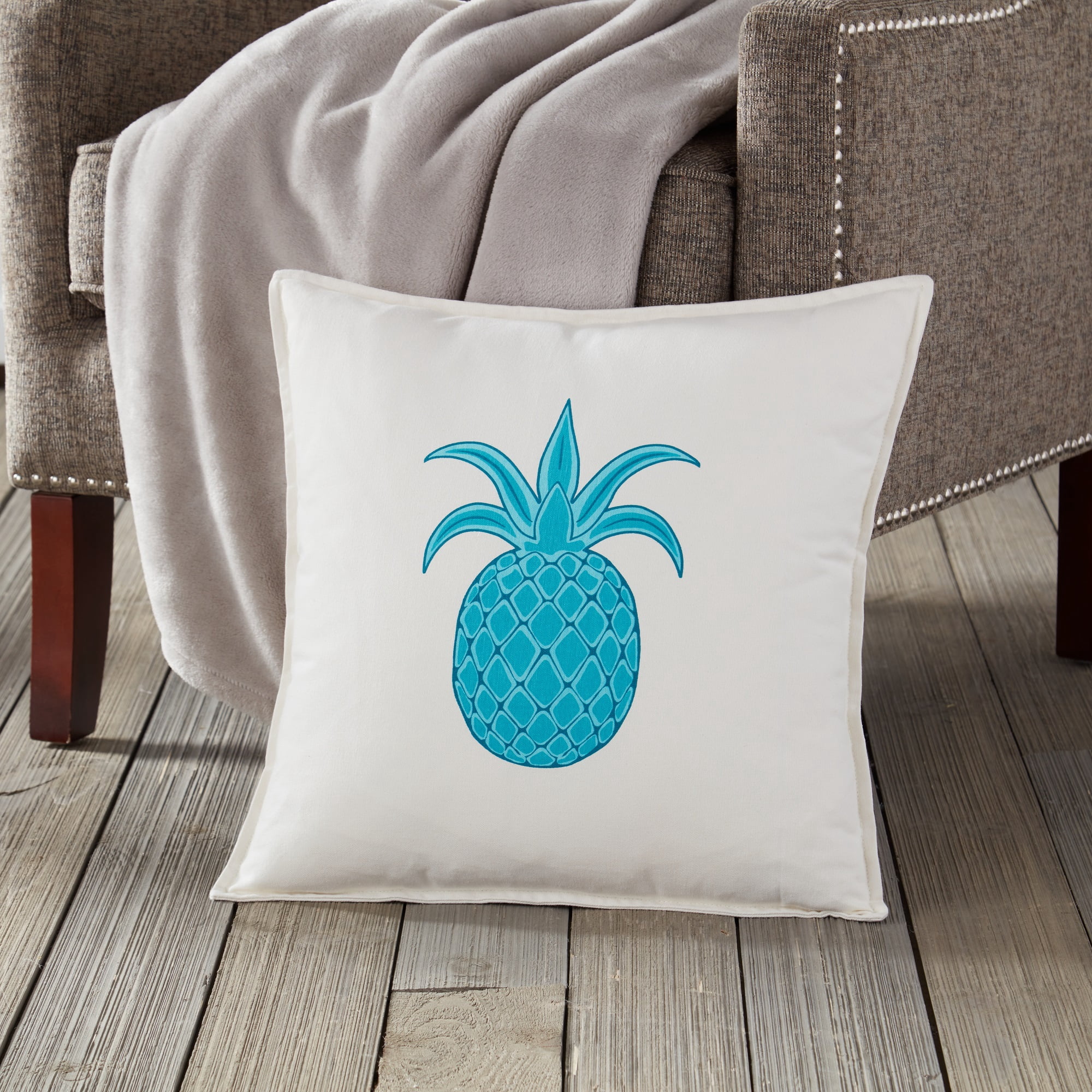 Greendale Home Fashions 20" x 20" Turquoise Pineapple Cotton Canvas Decorative Pillow