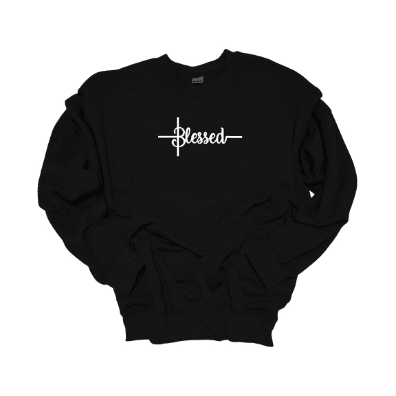 Trenz Shirt Company Womens Cute Simple Blessed Embroidered Crewneck Sweatshirt-Black-Medium