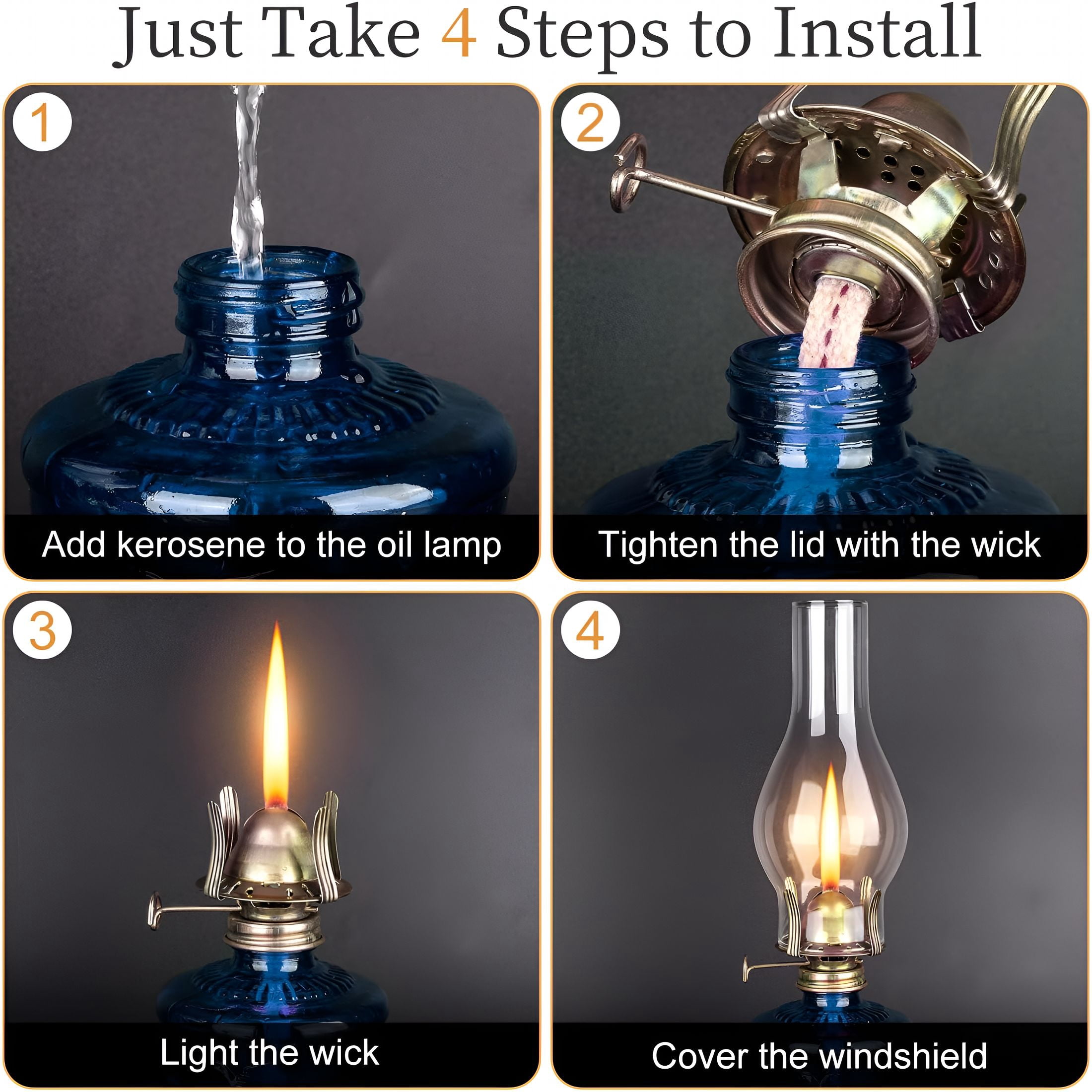 HIBIBUD 2 Pcs Chamber Oil Lamps for Indoor Vintage Kerosene Lamp Rustic Hurricane Kerosene Lantern with Adjustable Fire Wick Lighting Oil Lantern for Tabletop Decor and Emergency Lighting,H:12.6''