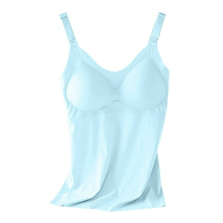 VISALY Nursing Bras for Breastfeeding  Vest Round Stylish Tank Strap Up Neck Casual Padded Women Solid Tops Women S Blouse  Tank Top with Built In Bra for Women  Underwear Camisoles (Blue  L)