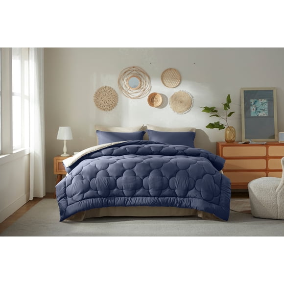 Bedtreat King Comforter Sets,7-Pieces Reversible Bedding Sets,Bed in a Bag with Comforter, Flat Sheet and Fitted Sheet, Pillowcases & Shams,Navy Blue/Milky Coffee