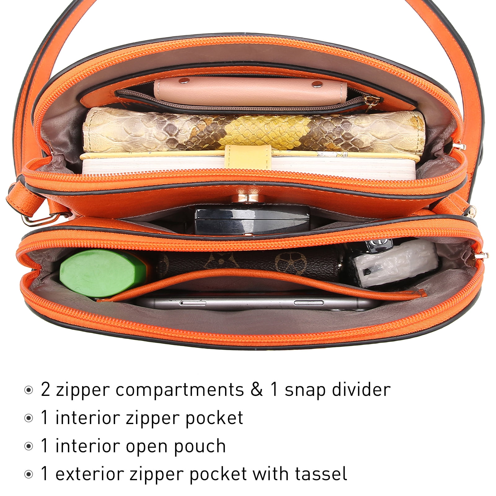 Dasein Women Tassel Zipper Pocket Crossbody Bag Shoulder Purse Fashion Travel Bag with Multi Pockets